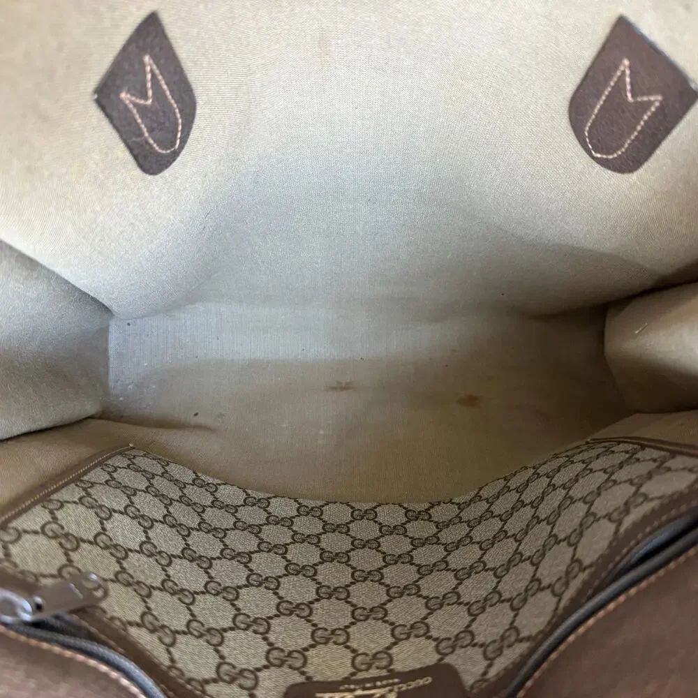 Gucci GG Supreme Vertical Tote - Brown Leather Trim, Large, Vintage